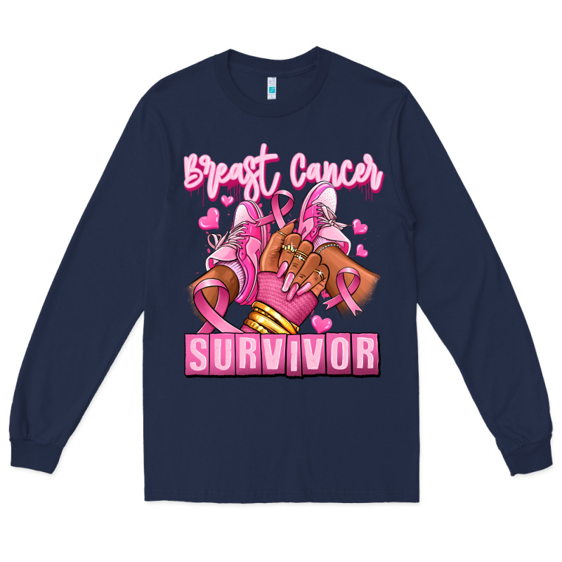 Breast Cancer Survivor Afro Girl Sneakers Long Sleeve Tee by RanaPortraitStore | Teevron