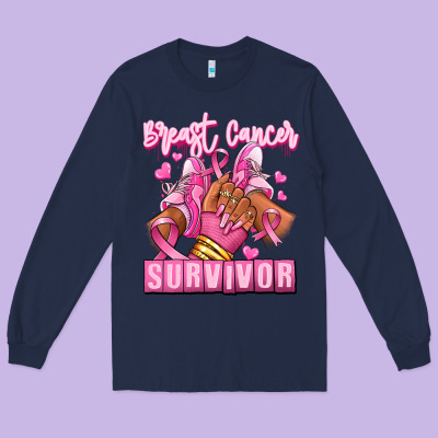 Long Sleeve Tee Breast Cancer survivor afro girl sneakers