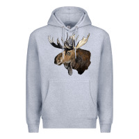 Heather Grey moose buck deer head Premium Hoodie - LillyAllenDesigns