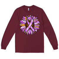 Burgundy Cancer Awareness Sunflower Long Sleeve Tee - RanaPortraitStore
