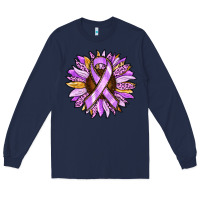 Navy Cancer Awareness Sunflower Long Sleeve Tee - RanaPortraitStore