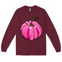 Burgundy Breast Cancer Awareness Pink Pumpkin Long Sleeve Tee - RanaPortraitStore