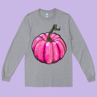Long Sleeve Tee Breast Cancer Awareness Pink Pumpkin