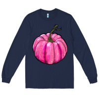 Navy Breast Cancer Awareness Pink Pumpkin Long Sleeve Tee - RanaPortraitStore