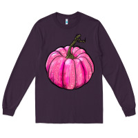 Plum Breast Cancer Awareness Pink Pumpkin Long Sleeve Tee - RanaPortraitStore