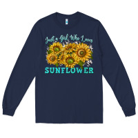Navy just a girl who loves sunflower Long Sleeve Tee - texasbilliewilder