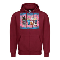 Burgundy cat coffee cups Zipper Hoodie - Zillion Design Studio