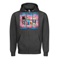 Charcoal Heather cat coffee cups Zipper Hoodie - Zillion Design Studio
