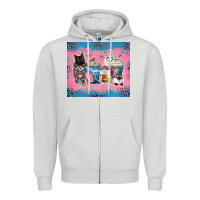 Dove Grey cat coffee cups Zipper Hoodie - Zillion Design Studio