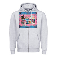 Heather Grey cat coffee cups Zipper Hoodie - Zillion Design Studio