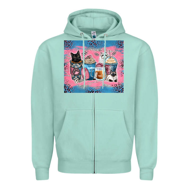 Cat Coffee Cups Zipper Hoodie by Zillion Design Studio | Teevron