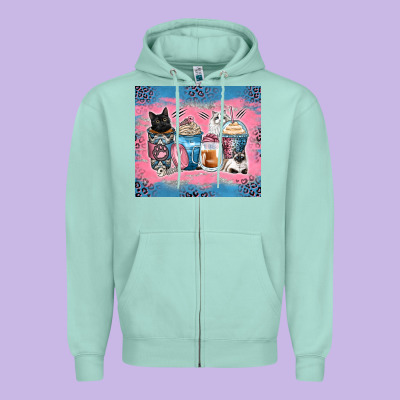Cat Coffee Cups Zipper Hoodie Designed By Zillion Design Studio