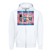 White cat coffee cups Zipper Hoodie - Zillion Design Studio