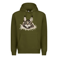 Army Green Maine Coon Cat Face Premium Hoodie - LillyAllenDesigns