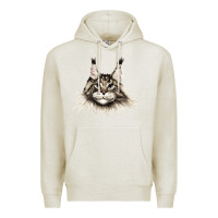 Oatmeal Heather Maine Coon Cat Face Premium Hoodie - LillyAllenDesigns