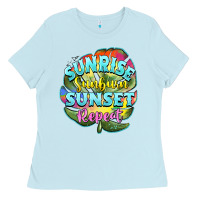 Baby Blue sunrise sunburn sunset repeat Ladies Tee - BarkalooDesign
