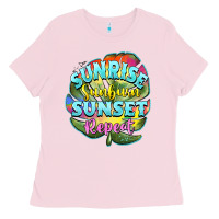 Bubblegum Pink sunrise sunburn sunset repeat Ladies Tee - BarkalooDesign