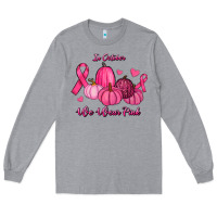 Heather Grey In October We Wear Pink Pumpkins Long Sleeve Tee - RanaPortraitStore