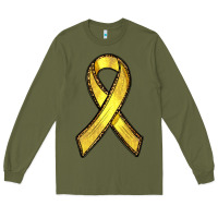 Army Green Gold Cancer ribbon Long Sleeve Tee - RanaPortraitStore