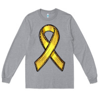 Heather Grey Gold Cancer ribbon Long Sleeve Tee - RanaPortraitStore