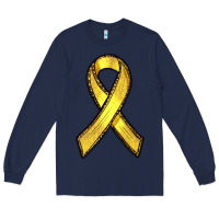 Navy Gold Cancer ribbon Long Sleeve Tee - RanaPortraitStore