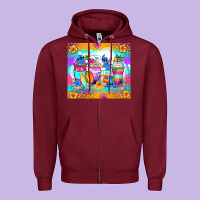 Stitch Summer Coffee Cups Zipper Hoodie Designed By Zillion Design Studio