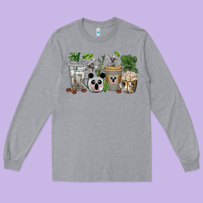 Koala Coffee Cups Long Sleeve Tee Designed By Texasbilliewilder