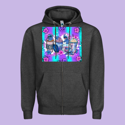 Stitch Coffee Cups Zipper Hoodie Designed By Zillion Design Studio