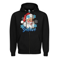 Black santa blue believe Zipper Hoodie - RanaPortraitStore