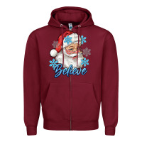 Burgundy santa blue believe Zipper Hoodie - RanaPortraitStore