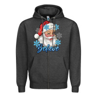 Charcoal Heather santa blue believe Zipper Hoodie - RanaPortraitStore