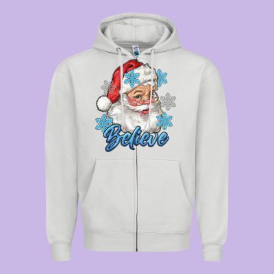 Santa Blue Believe Zipper Hoodie Designed By Ranaportraitstore