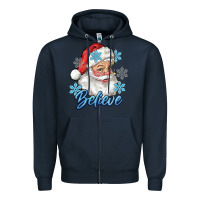 Navy santa blue believe Zipper Hoodie - RanaPortraitStore