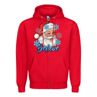 Red santa blue believe Zipper Hoodie - RanaPortraitStore