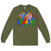 Army Green autism stitch with lilo Long Sleeve Tee - AdoDesignShop