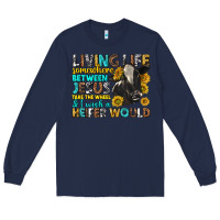 Navy living life somewhere between jesus Long Sleeve Tee - texasbilliewilder