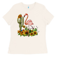 Bone flamingo with cactus and sunflowers Ladies Tee - BarkalooDesign