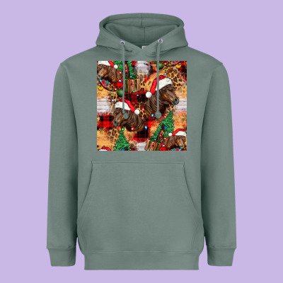 Christmas Horse Leopard Tartan Heavyweight Hoodie Designed By Fadigitalartstudio