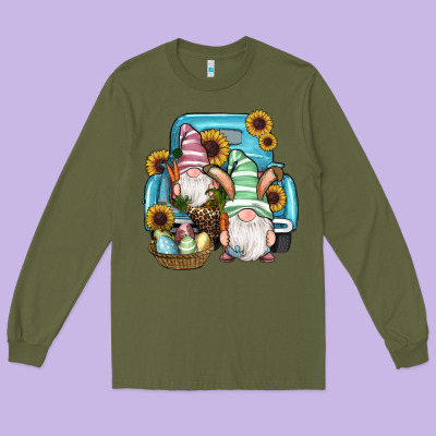 Long Sleeve Tee Easter Gnomes Egg Sunflowers Truck