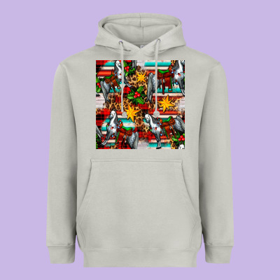 Christmas Horse Leopard Tartan Heavyweight Hoodie Designed By Fadigitalartstudio