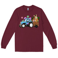 Burgundy Happy Easter Tractor with Bunny Flowers and Carrot Long Sleeve Tee - RanaPortraitStore