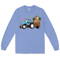 Colony Blue Happy Easter Tractor with Bunny Flowers and Carrot Long Sleeve Tee - RanaPortraitStore