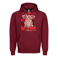 Burgundy be mine valentine's day baby pig Zipper Hoodie - RanaPortraitStore