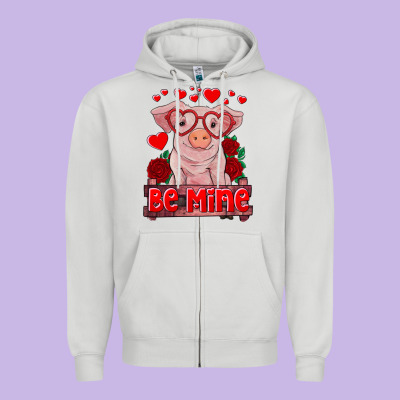 Be Mine Valentine's Day Baby Pig Zipper Hoodie Designed By Ranaportraitstore