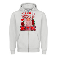 Dove Grey be mine valentine's day baby pig Zipper Hoodie - RanaPortraitStore