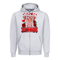 Heather Grey be mine valentine's day baby pig Zipper Hoodie - RanaPortraitStore