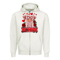 Oatmeal Heather be mine valentine's day baby pig Zipper Hoodie - RanaPortraitStore