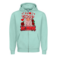 Seafoam be mine valentine's day baby pig Zipper Hoodie - RanaPortraitStore