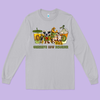 Obsessive Cow Disorder Coffee Cups Long Sleeve Tee Designed By Texasbilliewilder