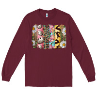 Burgundy Easter Brushstroke With Quail Eggs Daisy And Bunny Long Sleeve Tee - RanaPortraitStore